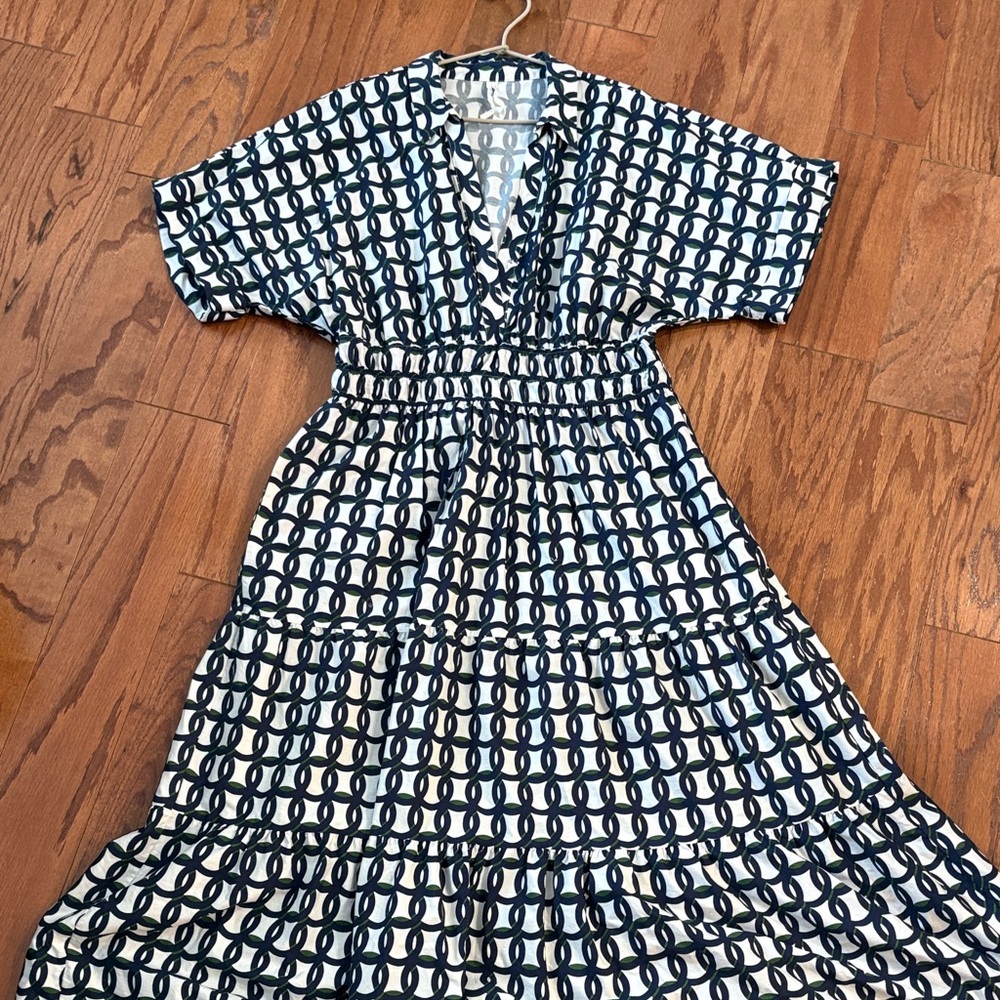 Anthropologie Navy & White Geometric Maxi Dress
